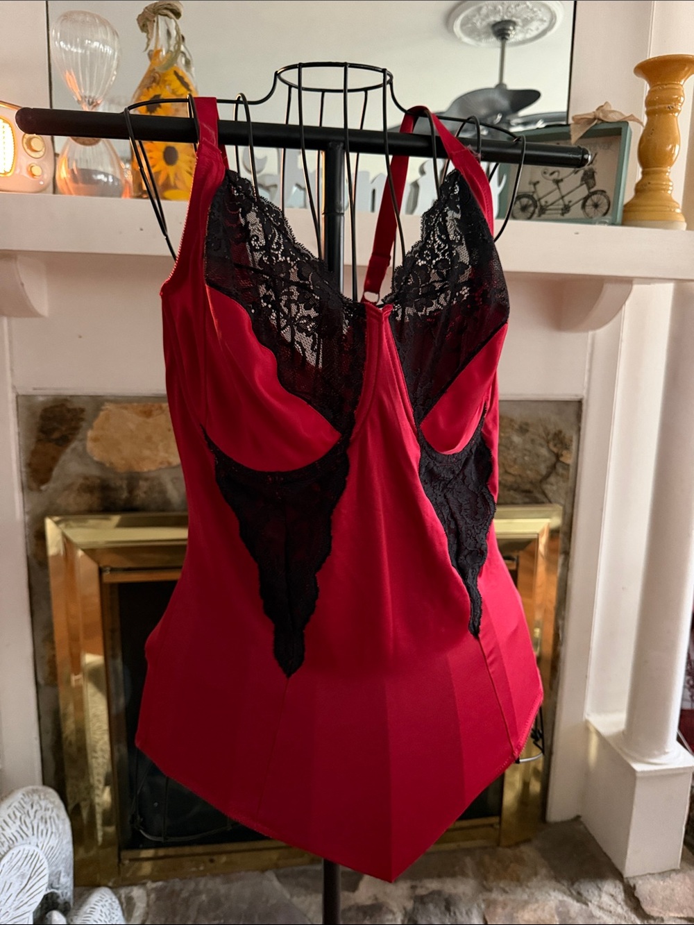 Maidenform Red and Black Lace-Trim Chemise
